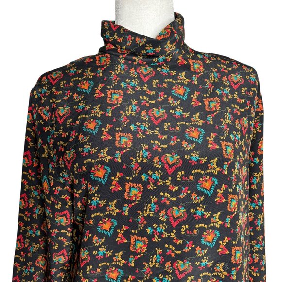 Vintage 80s Impressions Floral Blouse Size Med Mock Neck Buttons Long Sleeves - Picture 2 of 7